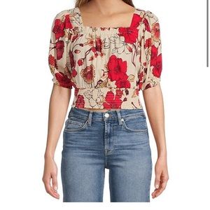 Band of the free|Kavi Floral Print Square Neck Short Puffed Sleeve Top|small|new